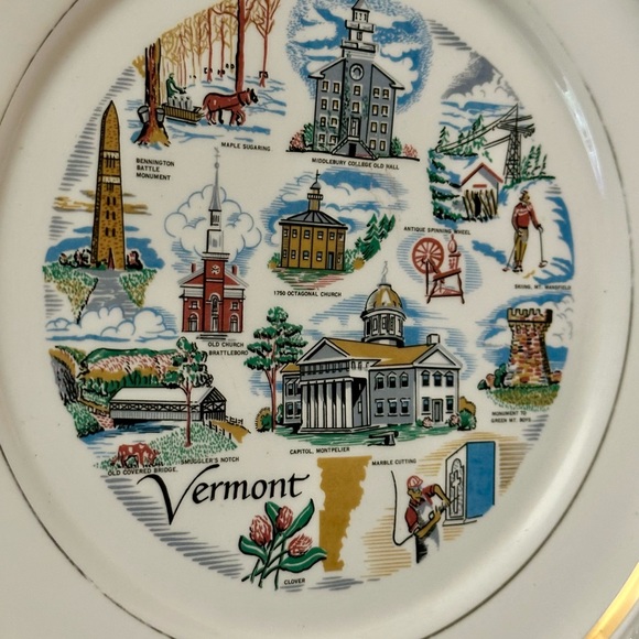 Vintage Vermont State Souvenir Plate - 10.5” Collectible with Iconic Landmarks - Picture 6 of 16